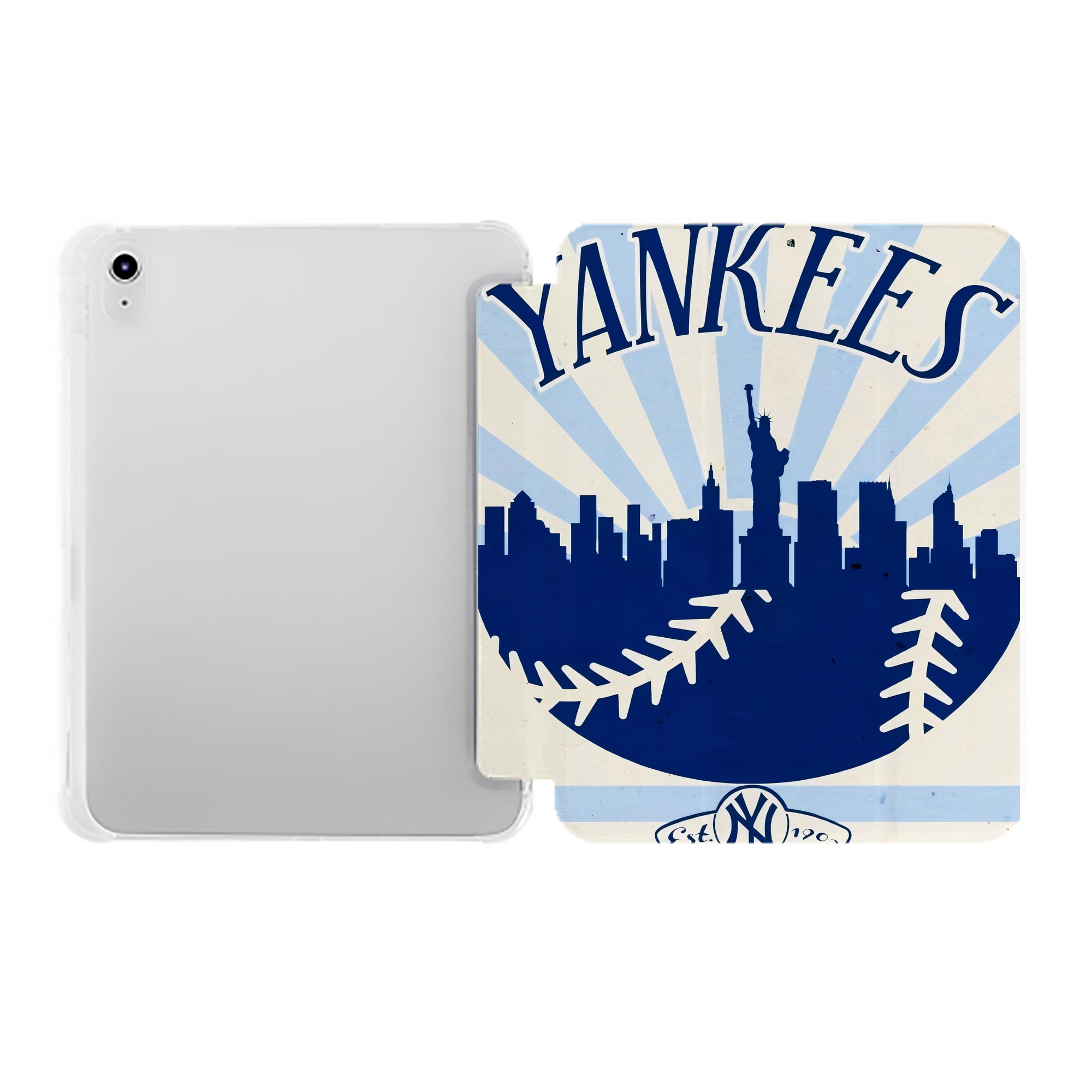 New York Yankees 143 Premium Tri-Fold PU Leather & Silicone IPad Case With Pencil Slot – Fits 9.5,10.5,10.9 – Adjustable Stand, Slim, Protective